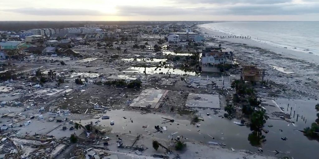 Destroyed Coastal City with flooding from Hurricane Michael