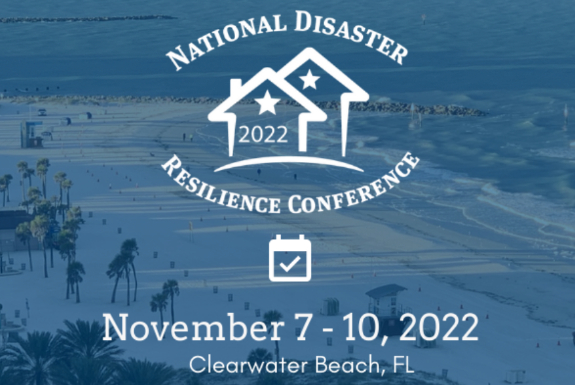 National Disaster Resilience Logo with the date November seventh thru tenth, 2022 in Clearwater Beach, FL
